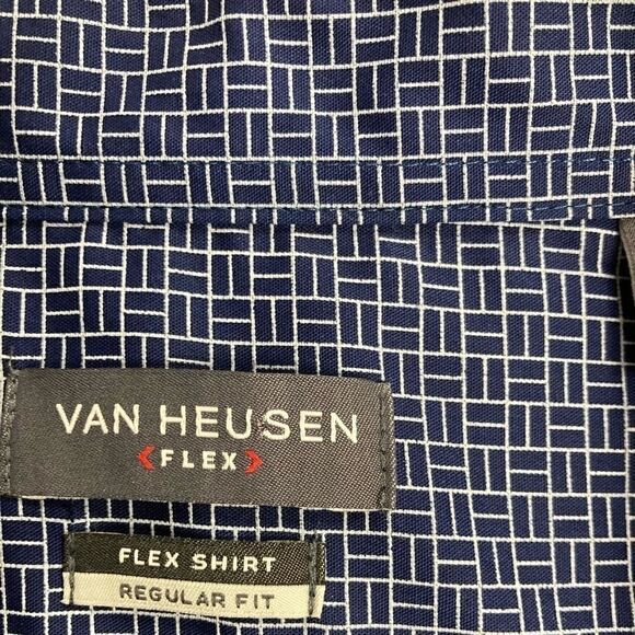 VAN HEUSEN Flex Men’s Blue/White  Plaid Shirt Size 17 32/33 New with tags. - Picture 8 of 11